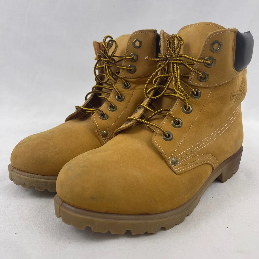 Country Boots‎ Work Boots Mens 7.5 D Wheat Leather Padded Collar Lug Sole